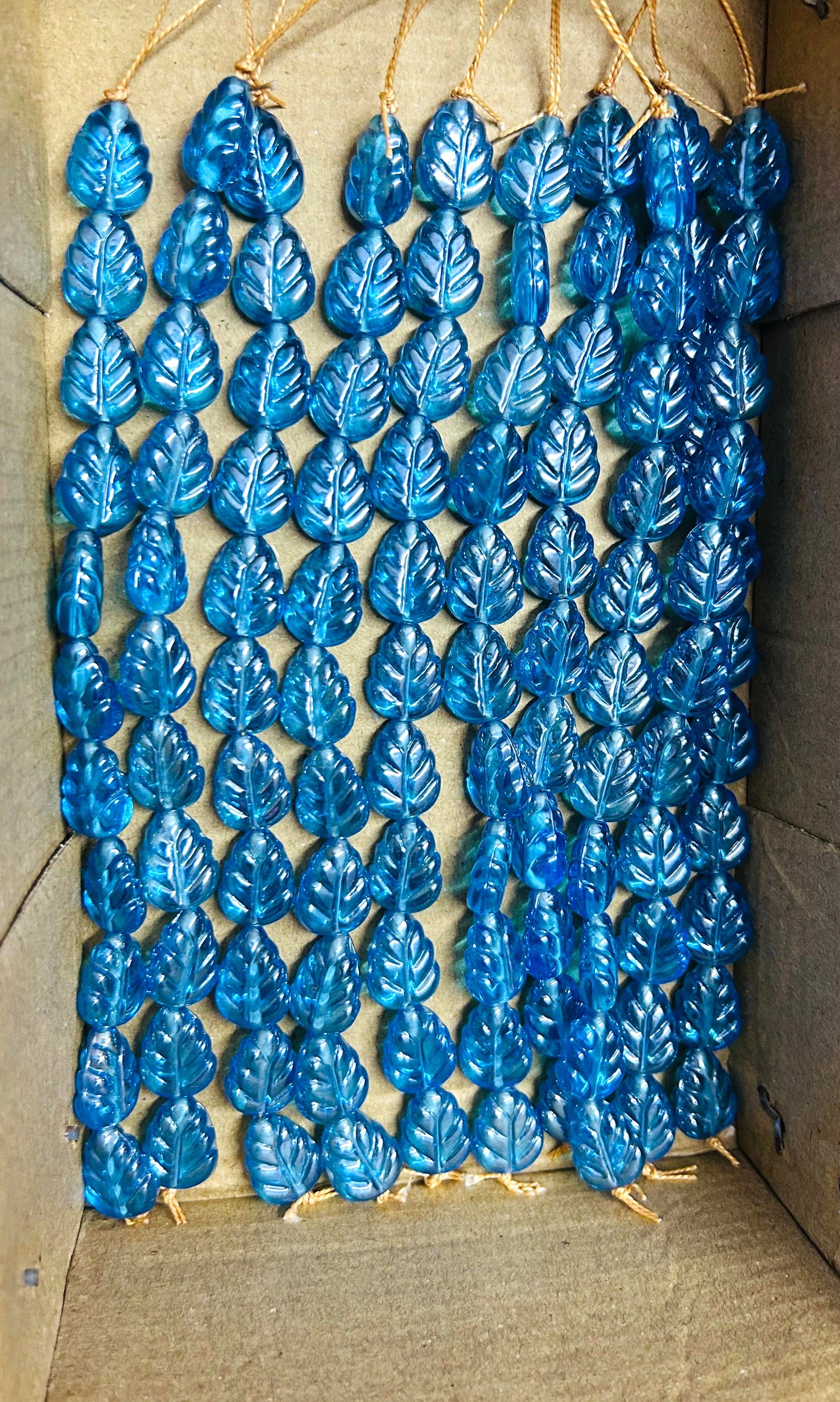 10 Strands Luster Finished Leaf Beads Turquoise (120 Beads) - STR-2941