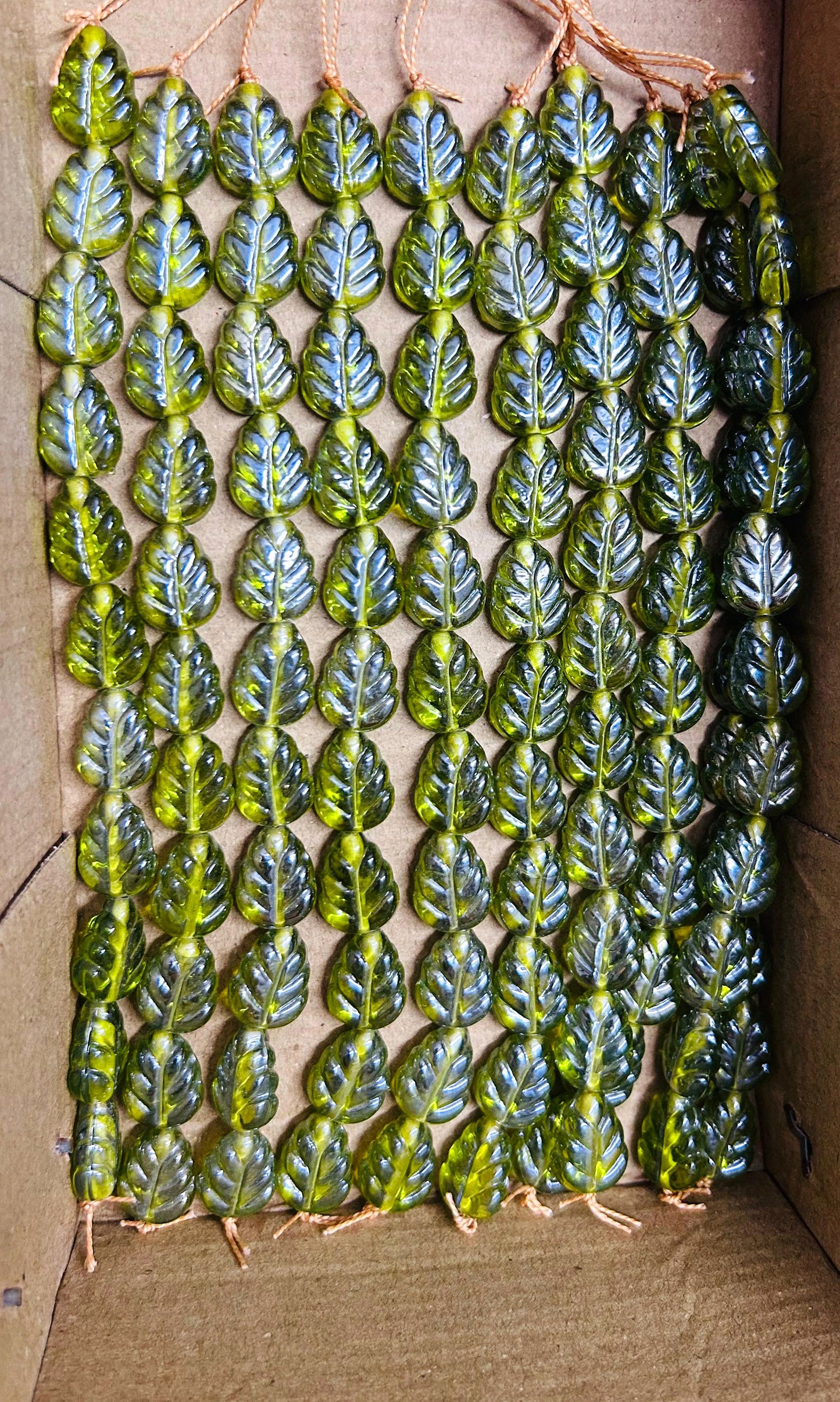 10 Strands Luster Finished Leaf Beads Lime (120 Beads) - STR-2942