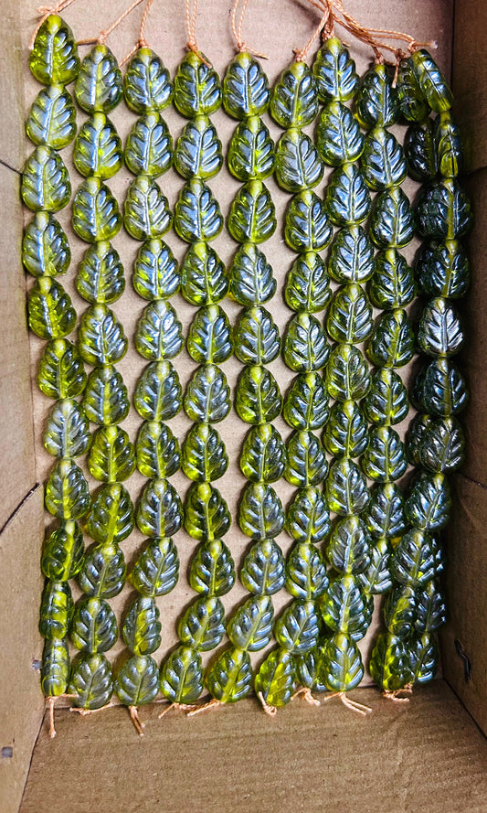 10 Strands Luster Finished Leaf Beads Lime (120 Beads) - STR-2942