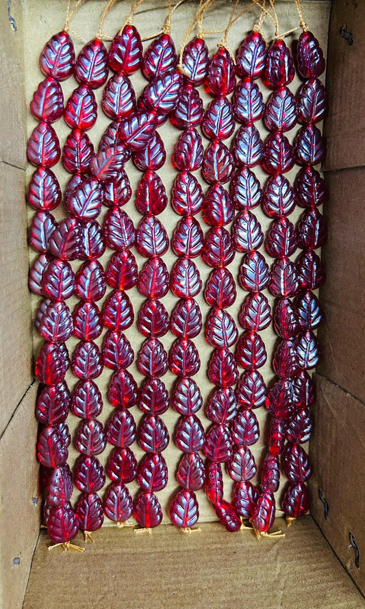 10 Strands Luster Finished Leaf Beads Red (120 Beads) - STR-2943