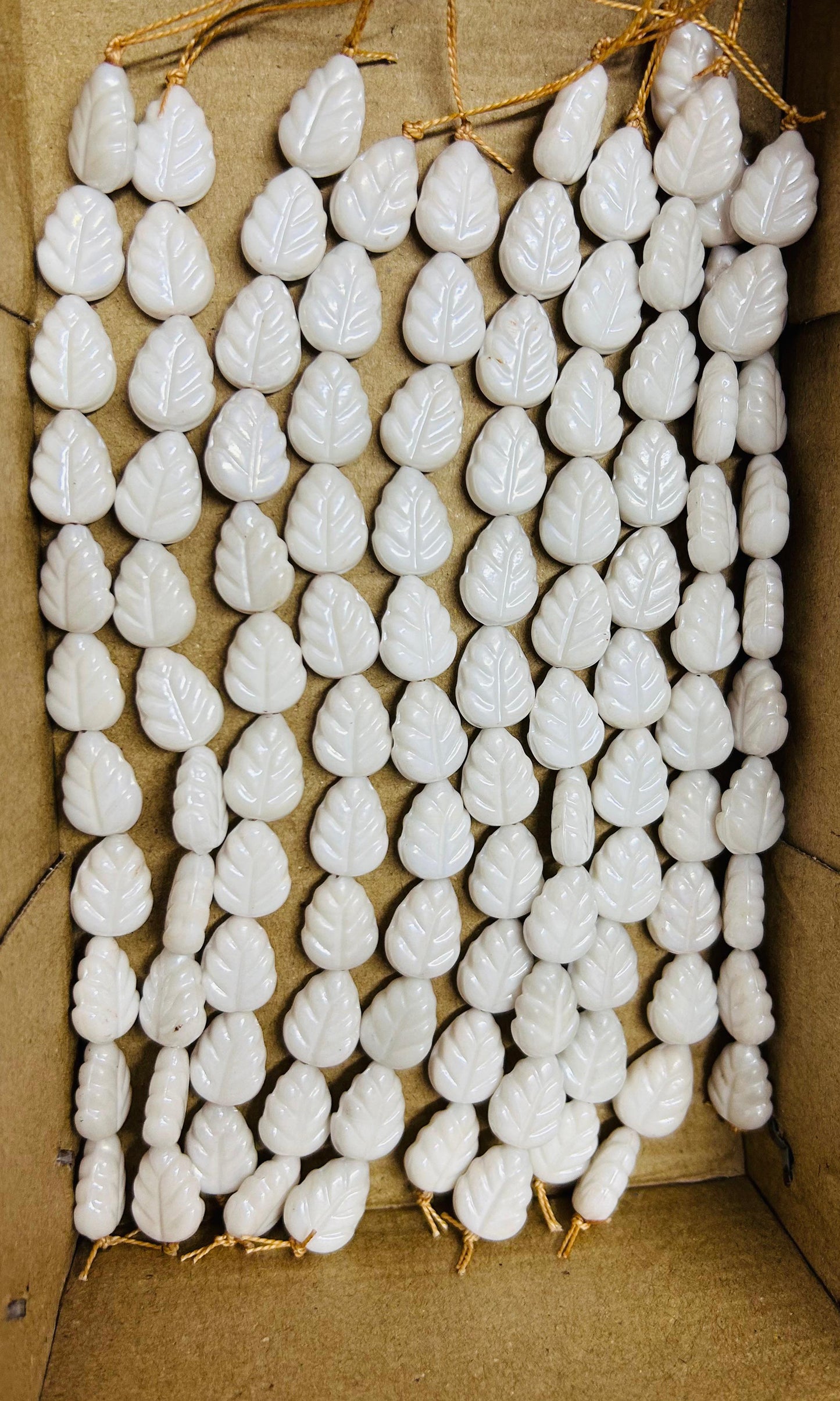10 Strands Luster Finished Leaf Beads White (120 Beads) - STR-2944
