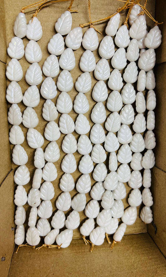 10 Strands Luster Finished Leaf Beads White (120 Beads) - STR-2944