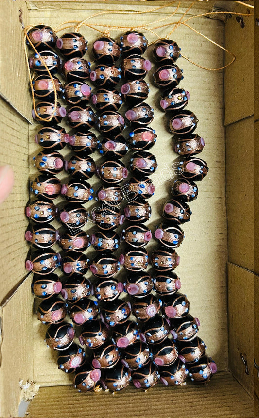 5 Strands 14mm Round Wedding Cake Beads - Black - STR-0295