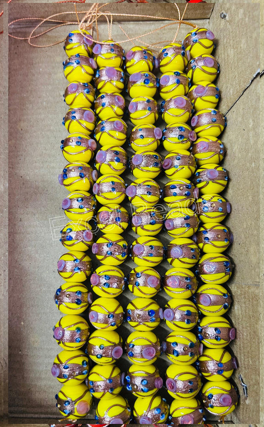 5 Strands 16mm Round Wedding Cake Beads - Yellow- STR-0303
