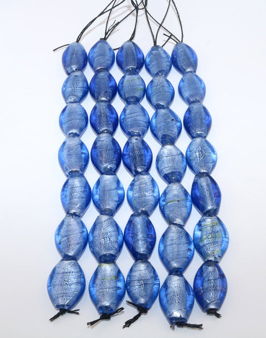 5 Strands Large Silver Foiled Glass Beads 32mm