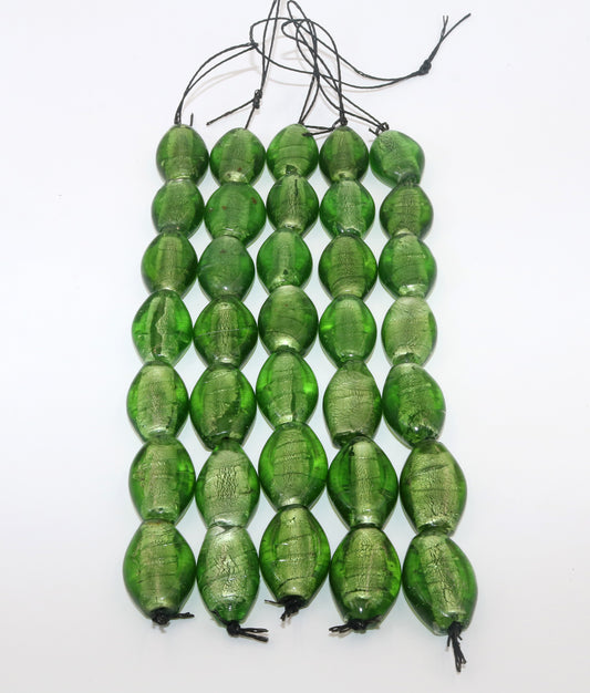 5 Strands Large Silver Foiled Glass Beads 32mm