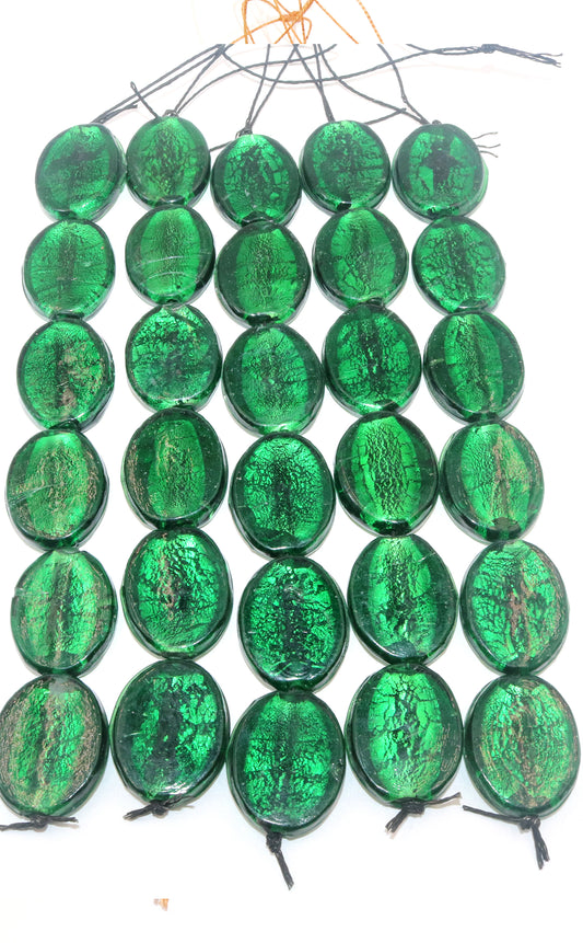 5 Strands Large Silver Foiled Glass Beads 32mm - STR-3053