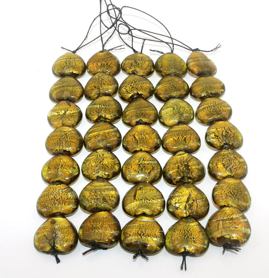 5 Strands Large Silver Foiled Glass Beads 30mm Heart