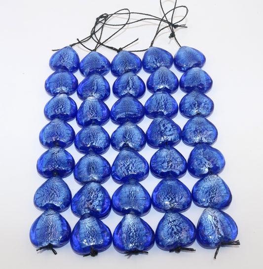 5 Strands Large Silver Foiled Glass Beads 30mm Heart