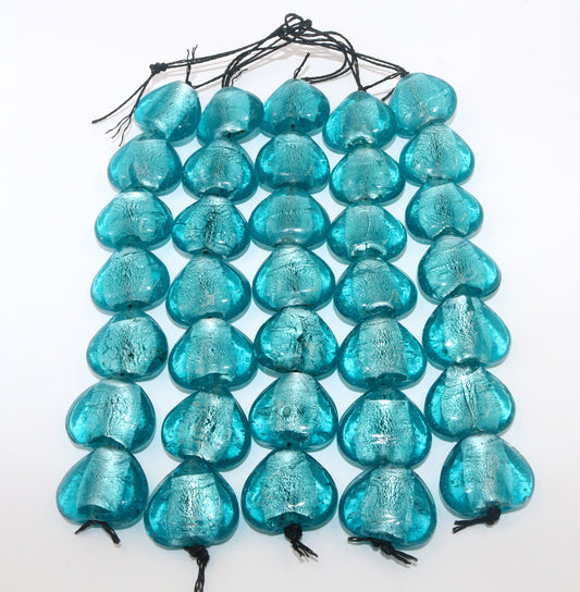5 Strands Large Silver Foiled Glass Beads 30mm Heart