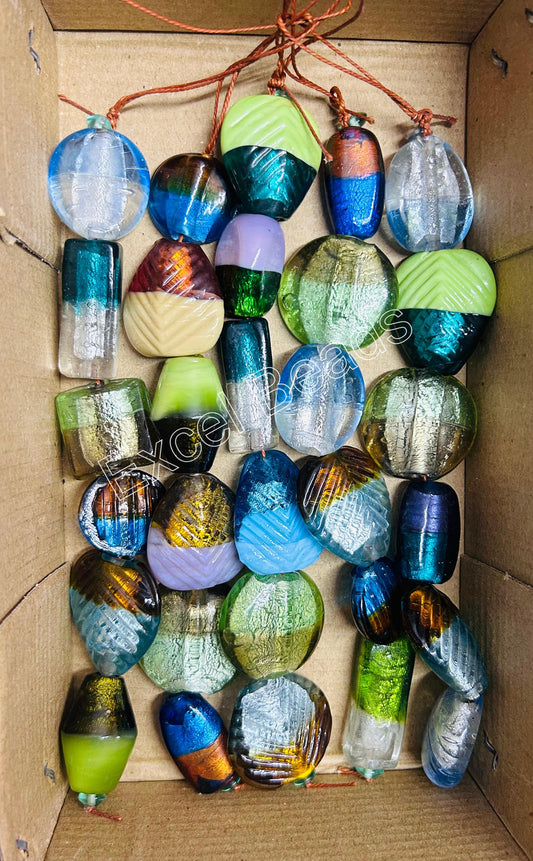 5 Strands Large Silver Foil Beads Mixed Color - STR-3058
