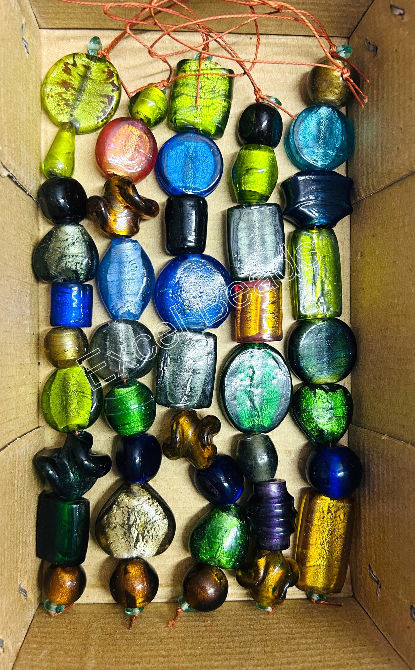 5 Strands Large Silver Foil Beads Mixed Color - STR-3059