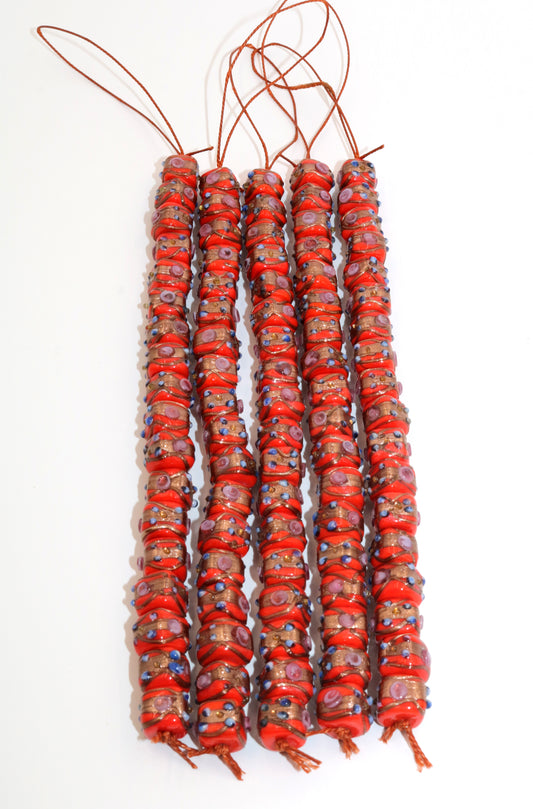 5 Strands Wedding Cake Beads 10mm Square Red