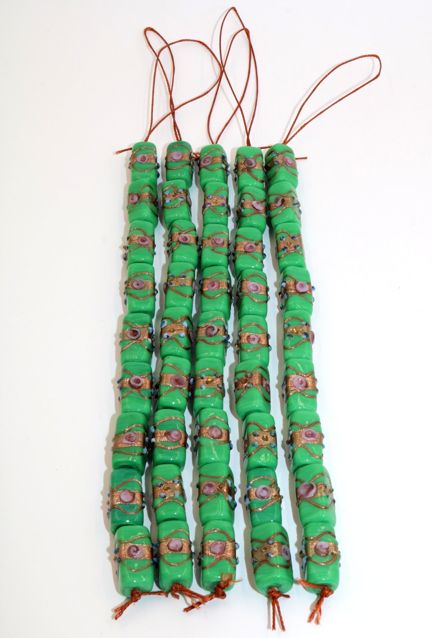 5 Strands Wedding Cake Beads 11x22mm Bricks Green