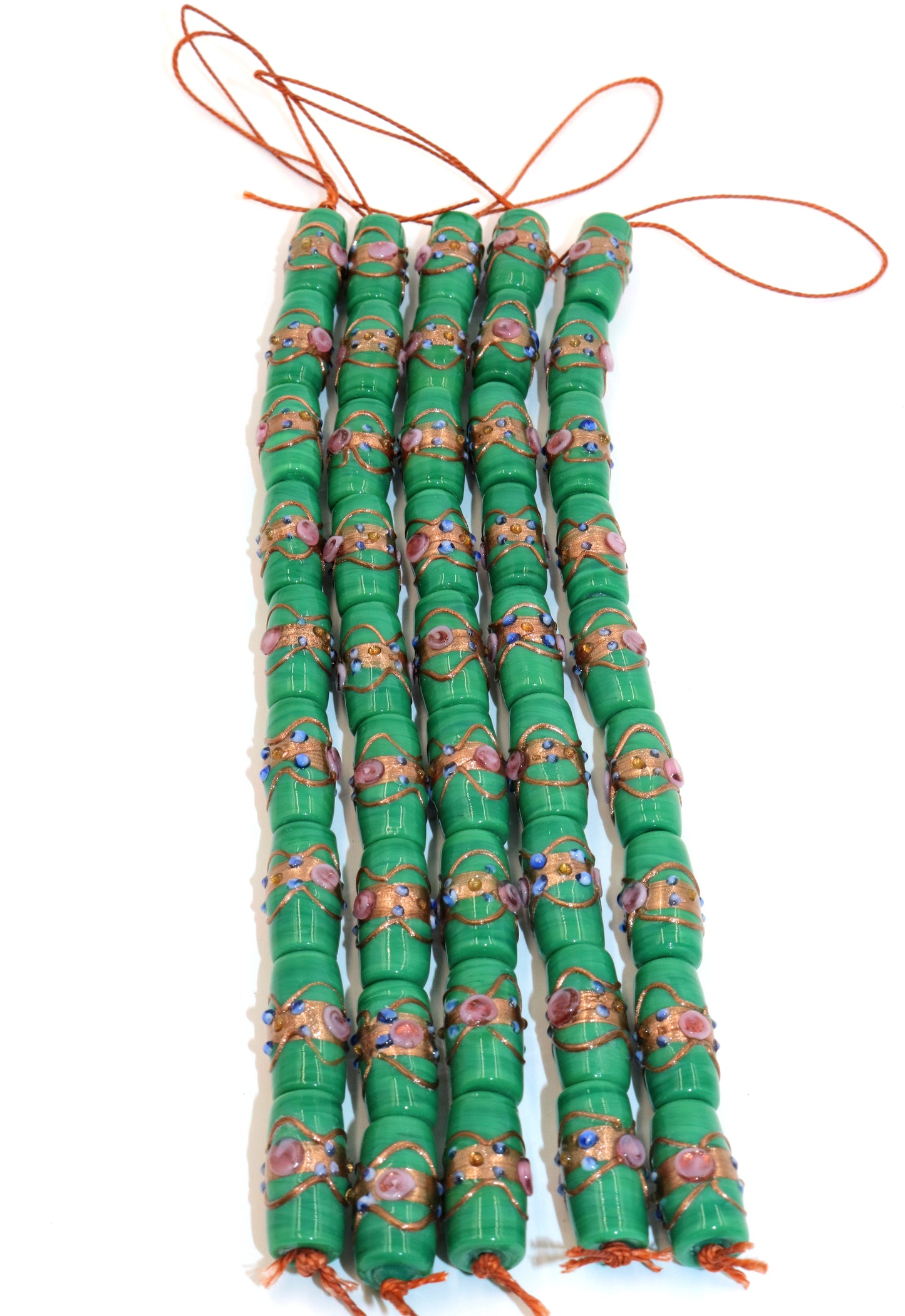 5 Strands Wedding Cake Beads 11x22mm Tube Green
