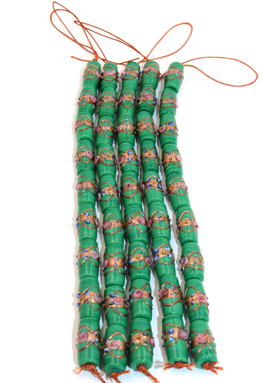 5 Strands Wedding Cake Beads 11x22mm Tube Green