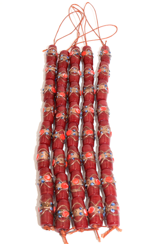 5 Strands Wedding Cake Beads 11x22mm Tube Maroon