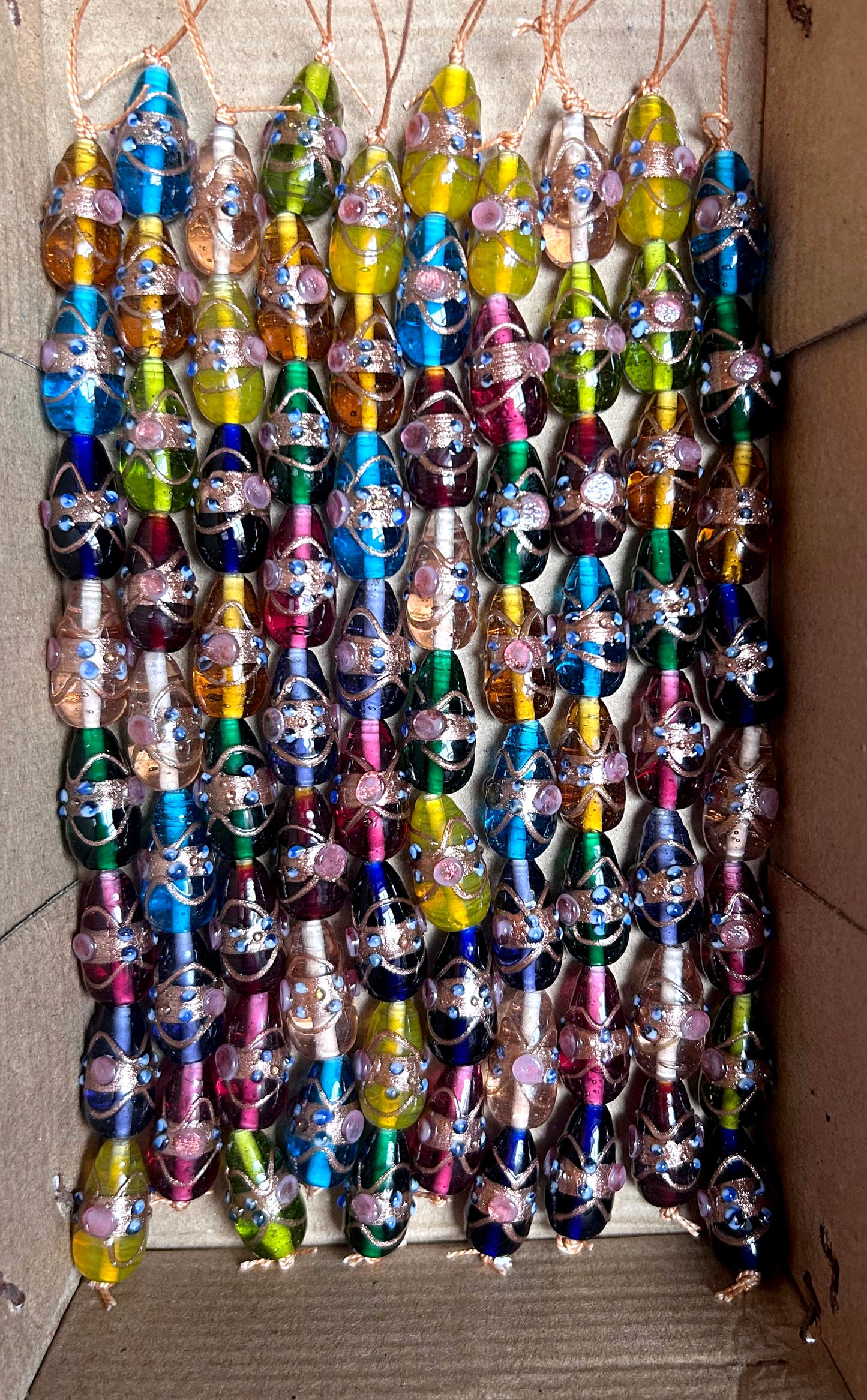 5 Strands Multi Color Wedding Cake Beads 12x22mm Drops Trans- STR-0331