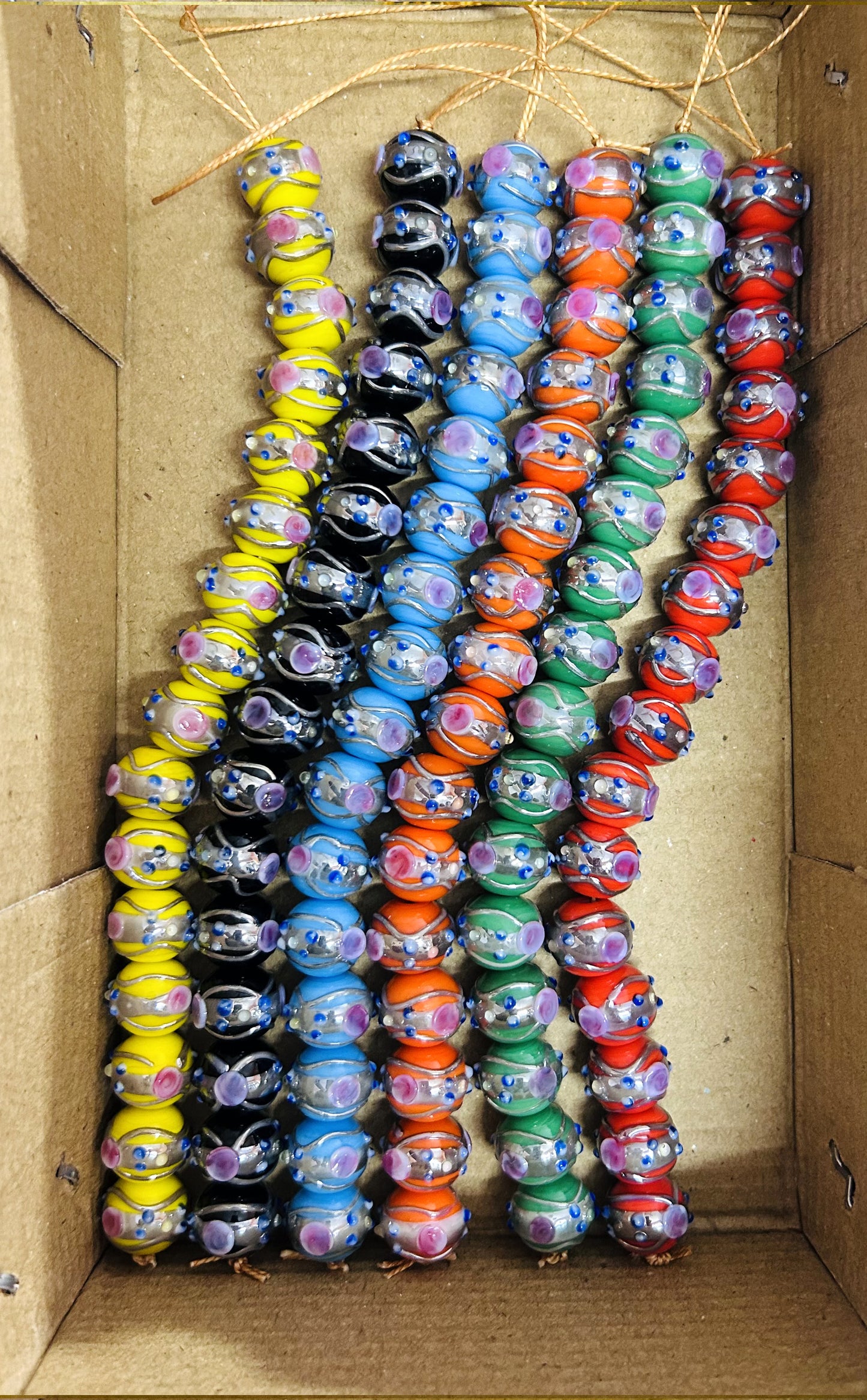 6 Strands 12mm Round Wedding Cake Beads Multi Colors with Silver Swirl - STR-400
