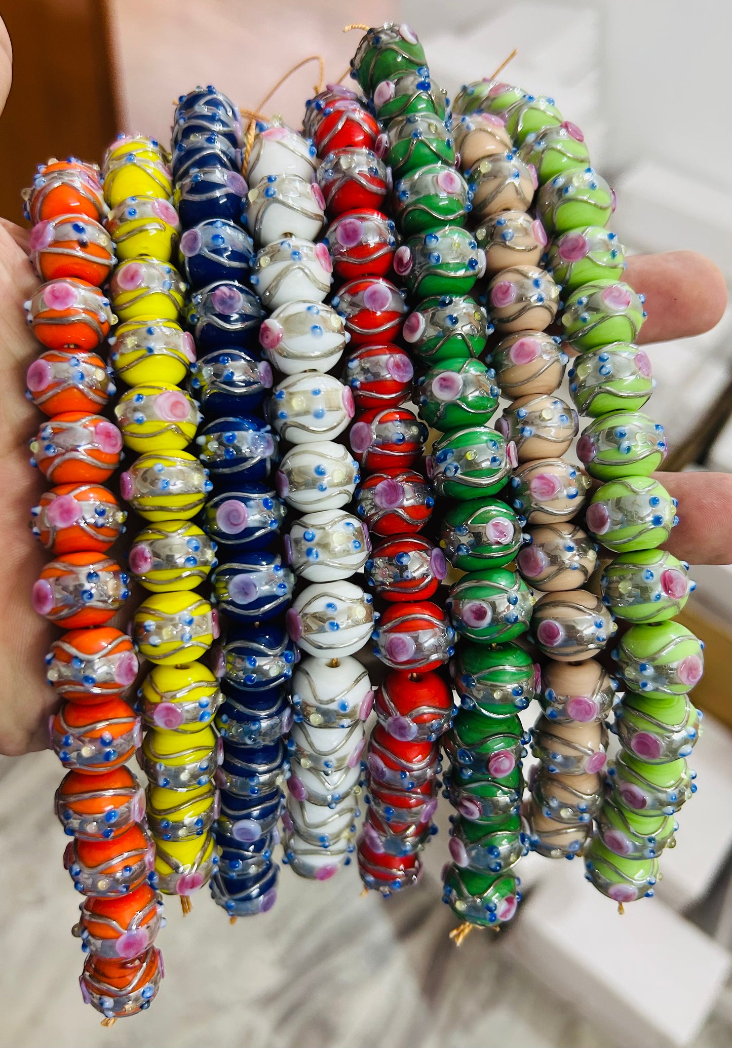 10 Strands 12mm Round Wedding Cake Beads Mix with Silver Swirl - STR-400A