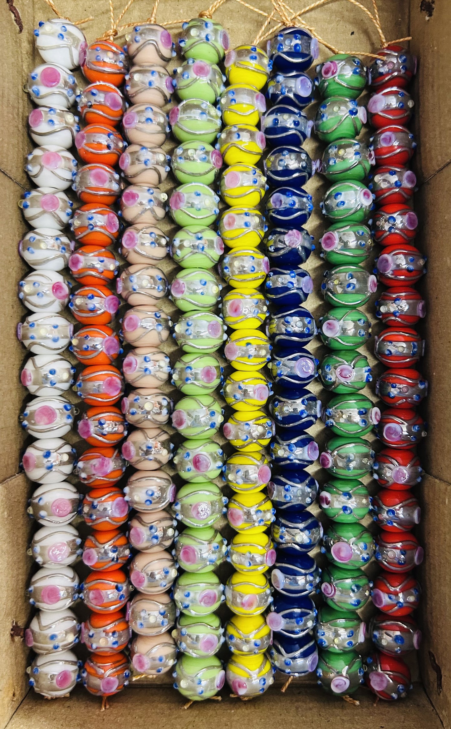 10 Strands 12mm Round Wedding Cake Beads Mix with Silver Swirl - STR-400A
