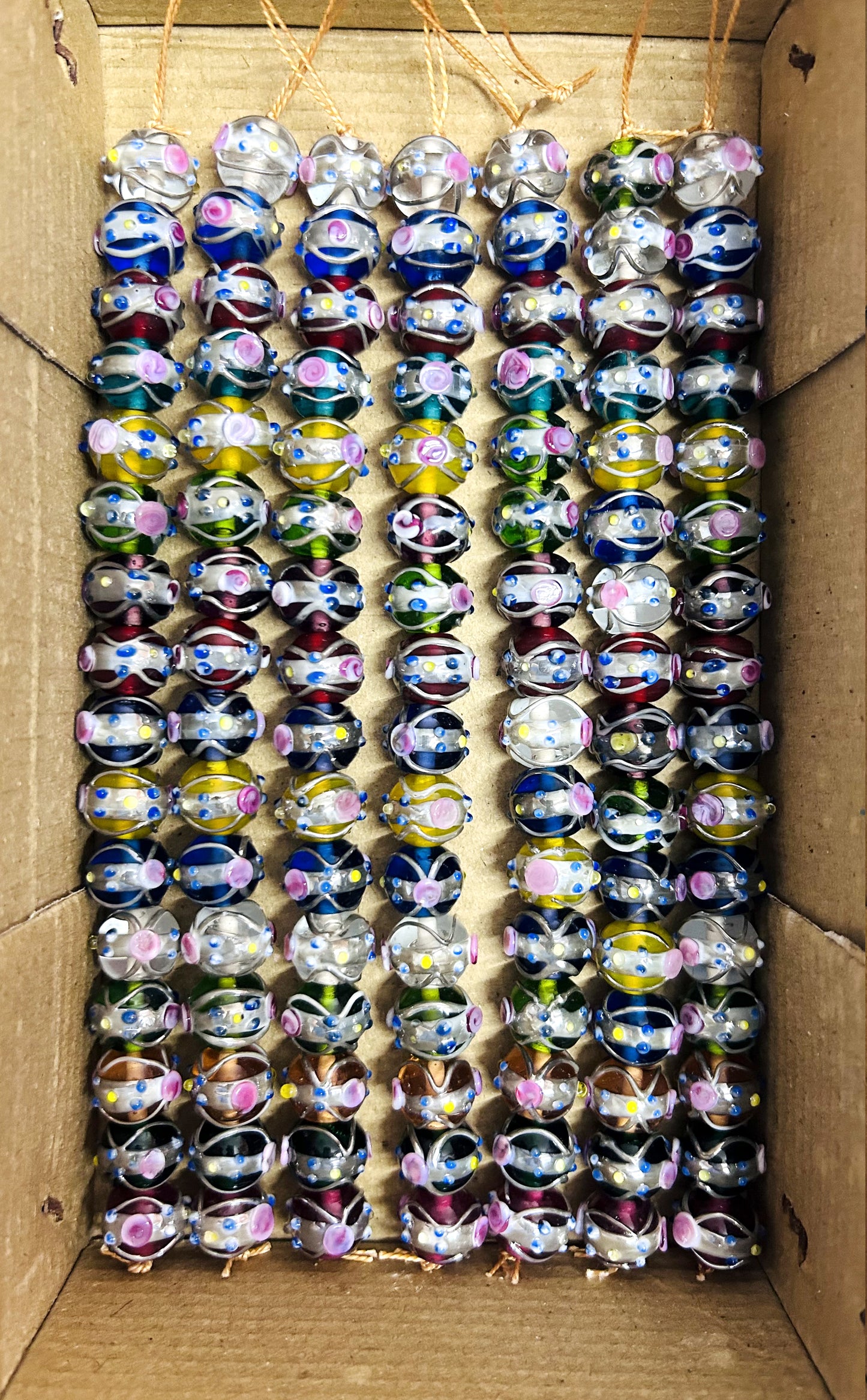 5 Strands 12mm Round Wedding Cake Beads Mix Color with Silver Swirl - STR-421