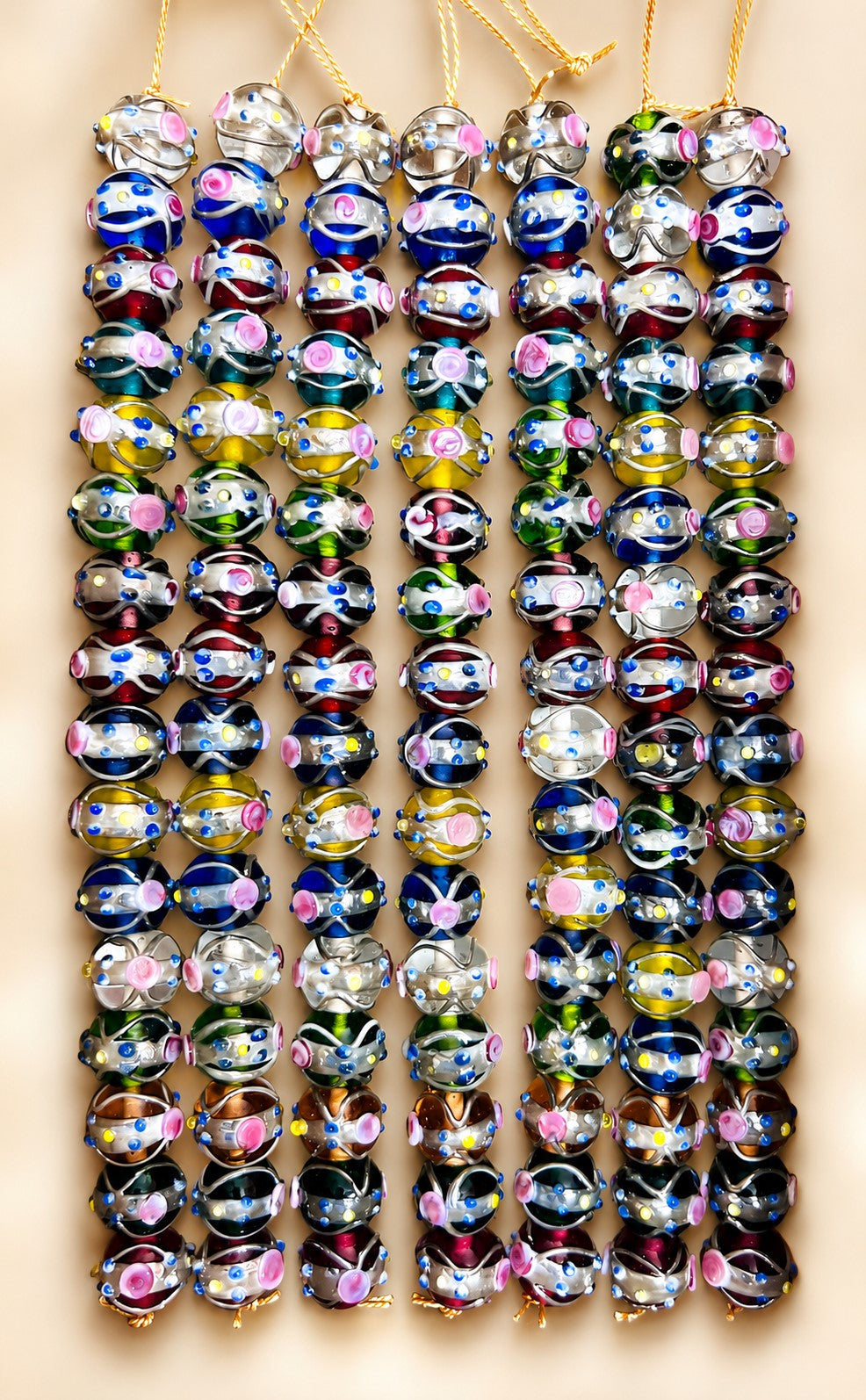 5 Strands 12mm Round Wedding Cake Beads Mix Color with Silver Swirl - STR-421
