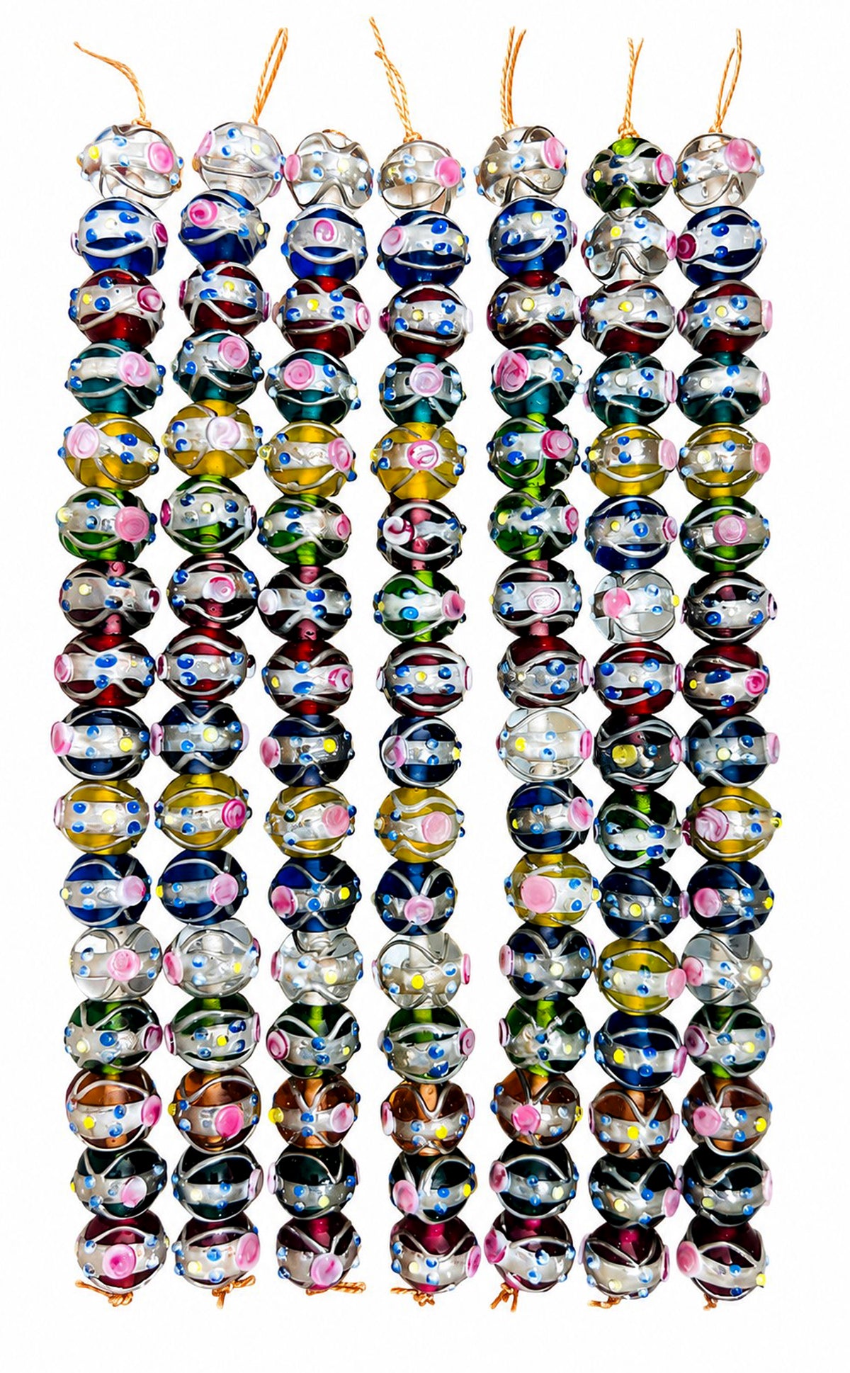 5 Strands 12mm Round Wedding Cake Beads Mix Color with Silver Swirl - STR-0421