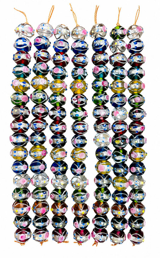 5 Strands 12mm Round Wedding Cake Beads Mix Color with Silver Swirl - STR-421