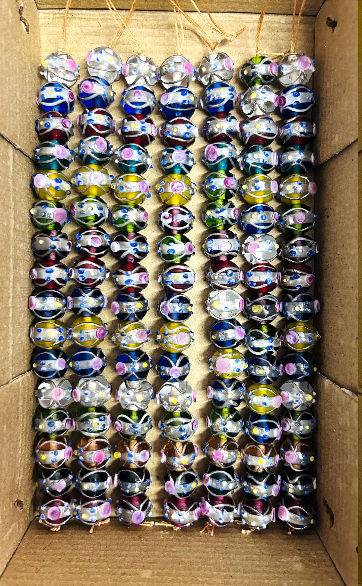5 Strands 12mm Round Wedding Cake Beads Mix Color with Silver Swirl - STR-0421