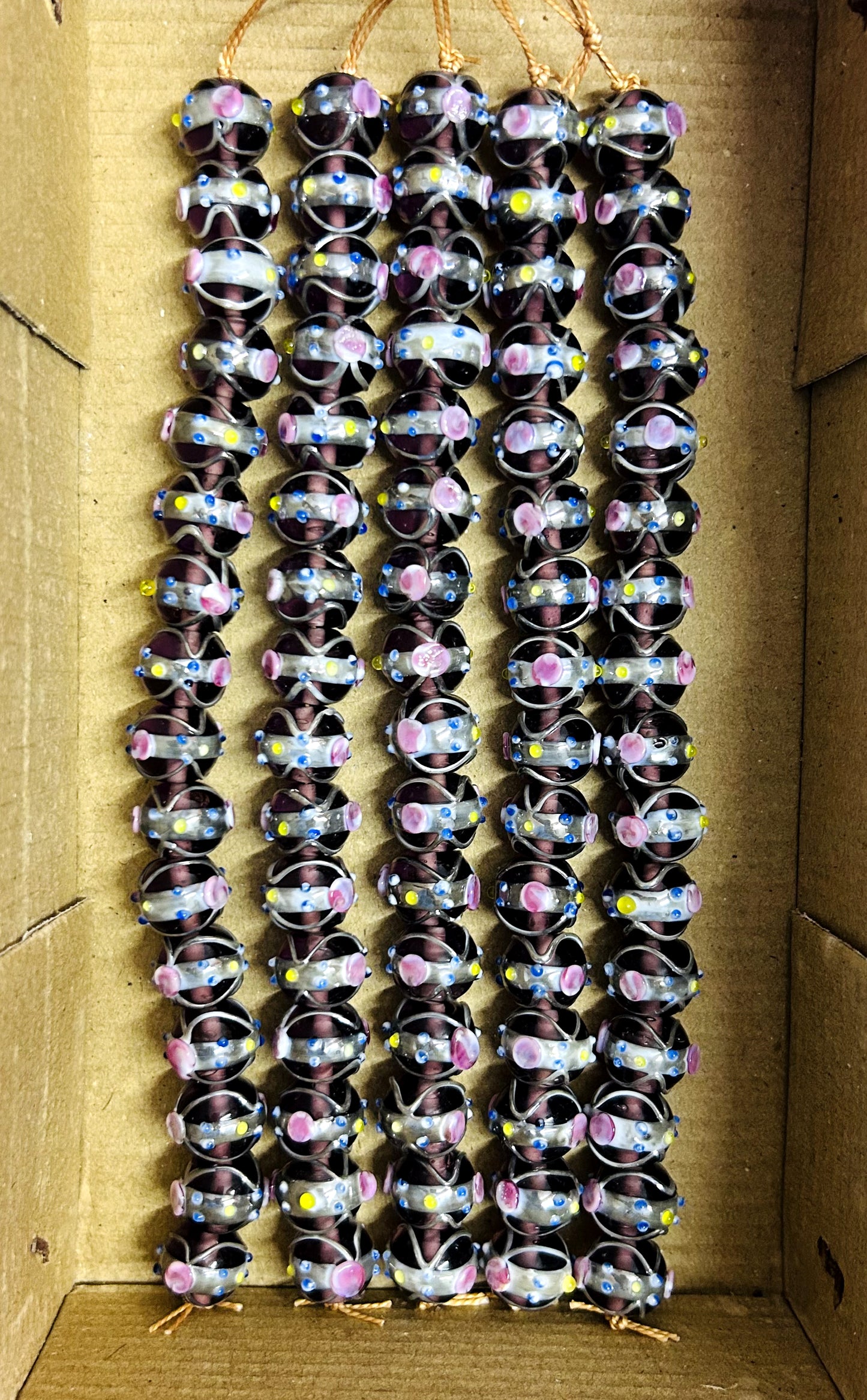 5 Strands 12mm Round Wedding Cake Beads Purple with Silver Swirl - STR-426