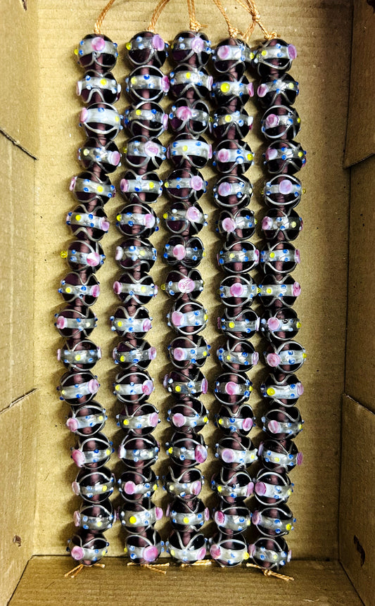 5 Strands 12mm Round Wedding Cake Beads Purple with Silver Swirl - STR-426
