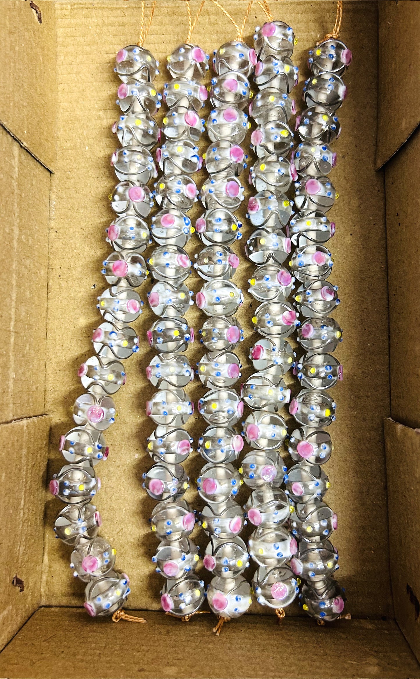 5 Strands 12mm Round Wedding Cake Beads Clear with Silver Swirl - STR-427