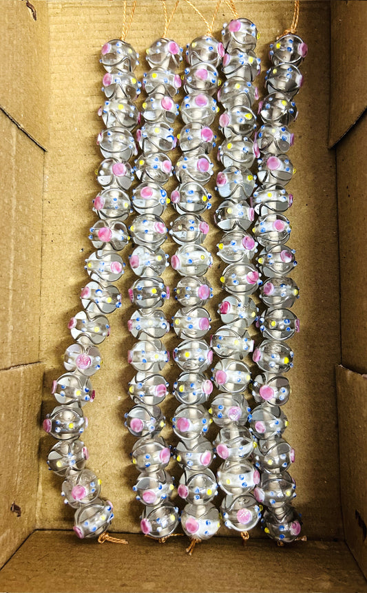 5 Strands 12mm Round Wedding Cake Beads Clear with Silver Swirl - STR-427