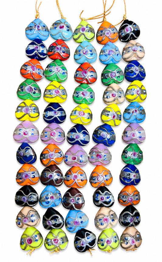 5 Strands 18mm Heart Wedding Cake Beads Mix Color with Silver Swirl - STR-440