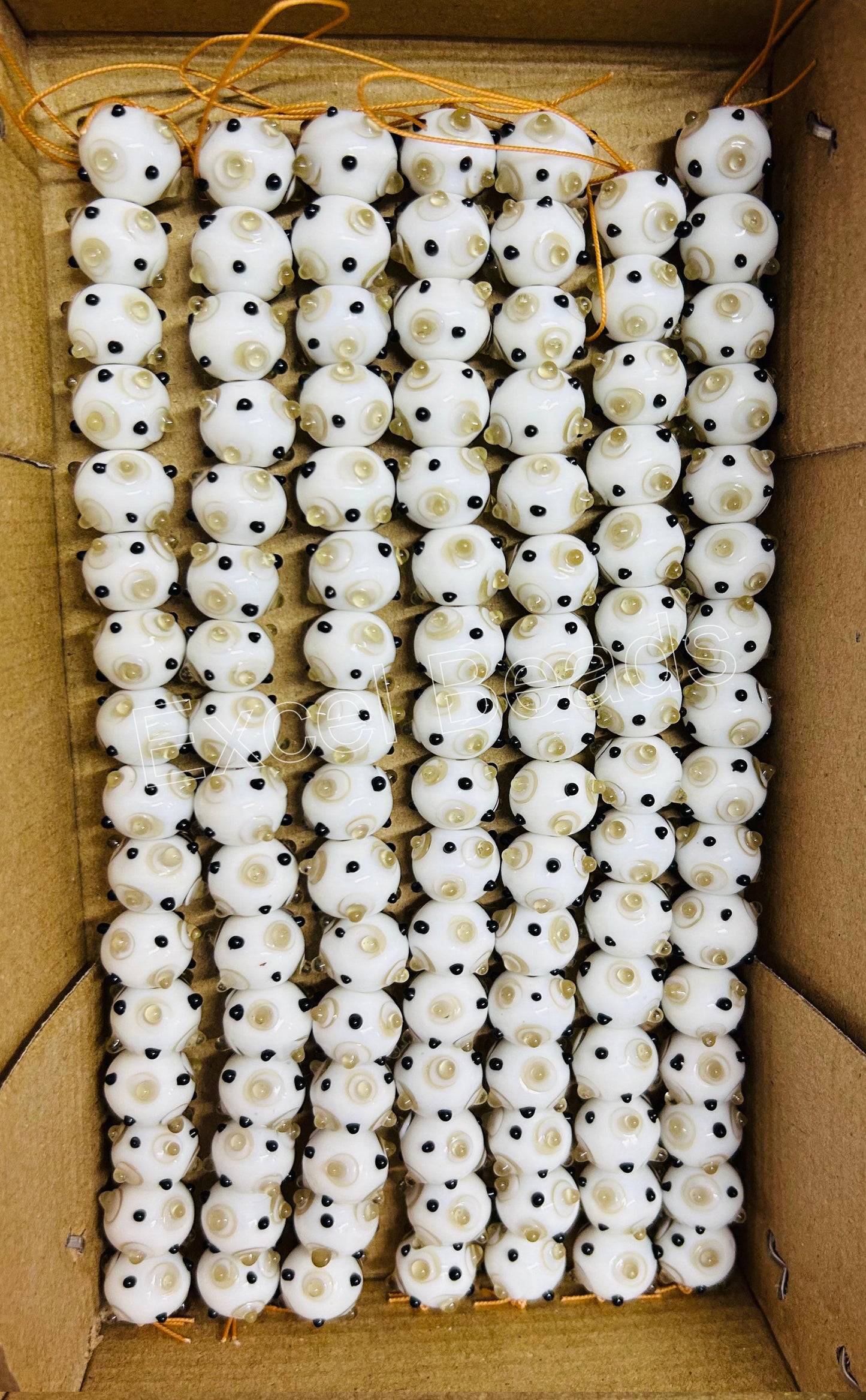 5 Strands 12mm Fancy Glass Beads White - STR-0501