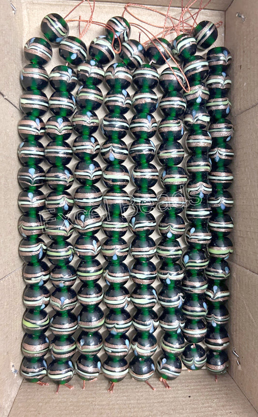 5 Strands Fancy Glass Beads 14mm Round -  STR-0505