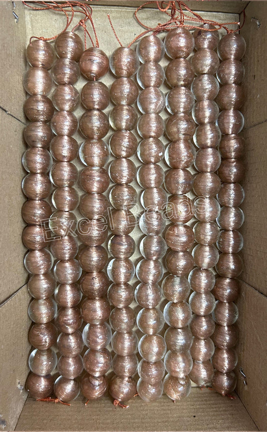 5 Strands 14mm Round Clear Golden Glass Beads - STR-0506