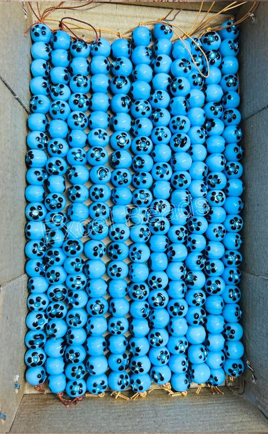 5 Strands 12mm Round Blue Glass Beads - STR-0511