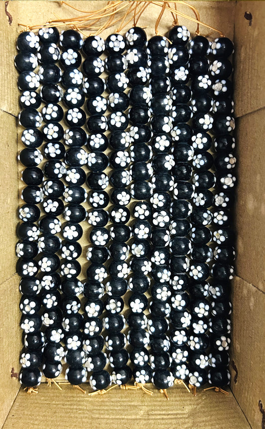 10 Strands 12mm Round Black Glass Beads - STR-0512