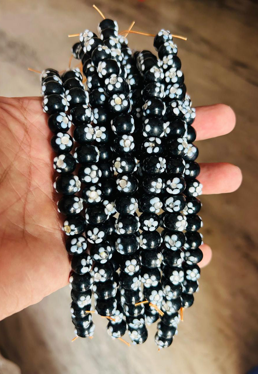 10 Strands 12mm Round Black Glass Beads - STR-0512
