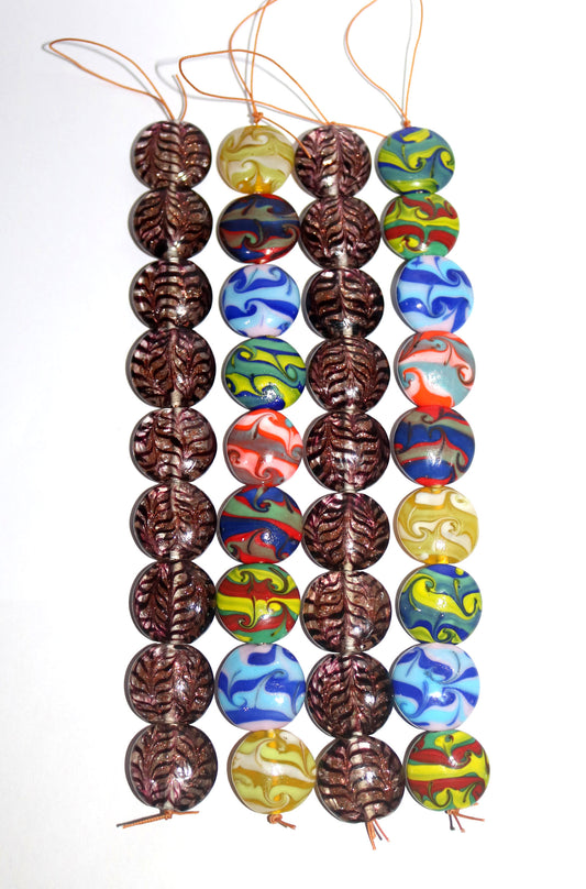 4 Strands Lamp Work Glass Beads 25mm Disc