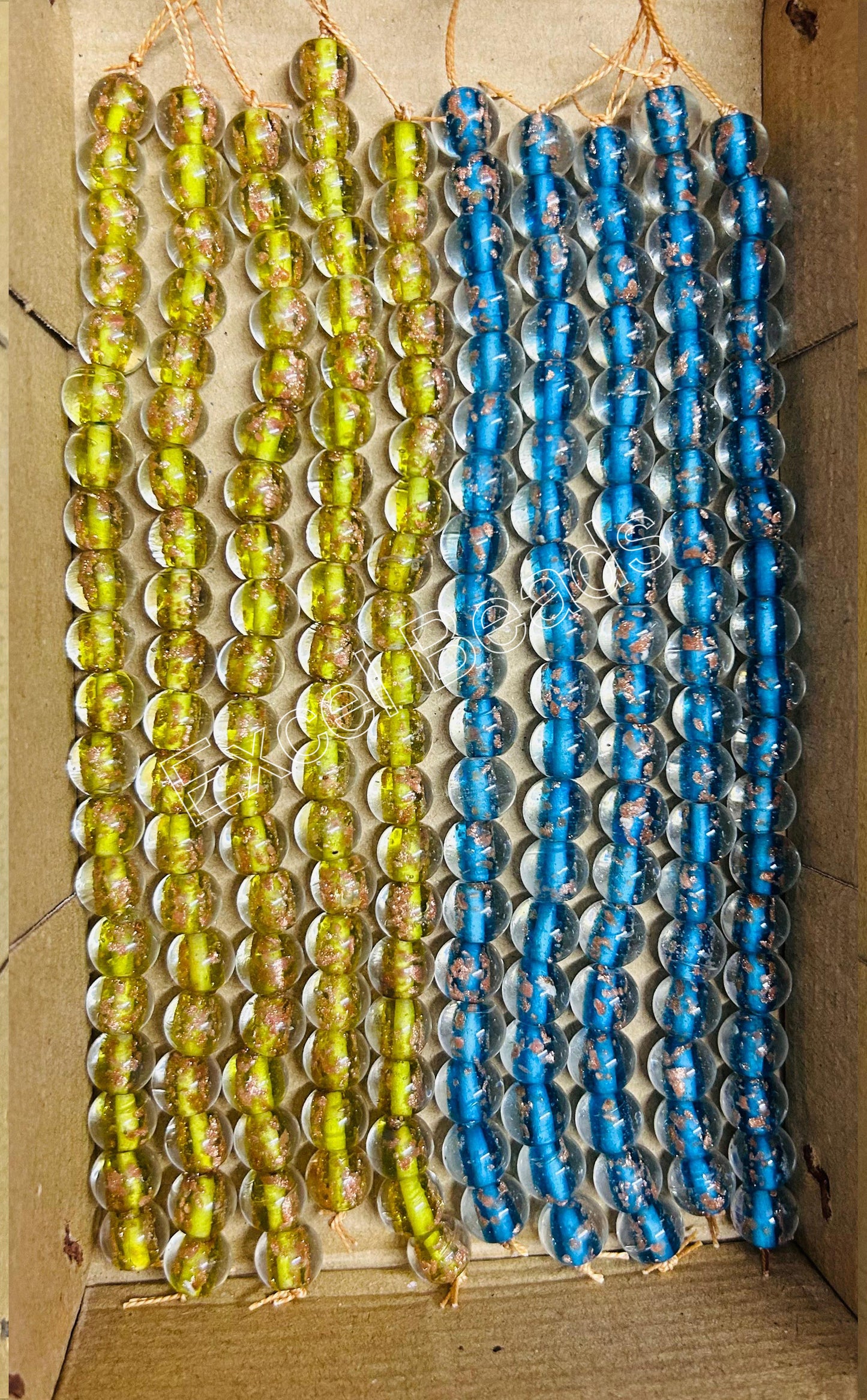 10 Strands 10mm Round Inside Golden Sparkle Beads (200 Beads) - STR-0535