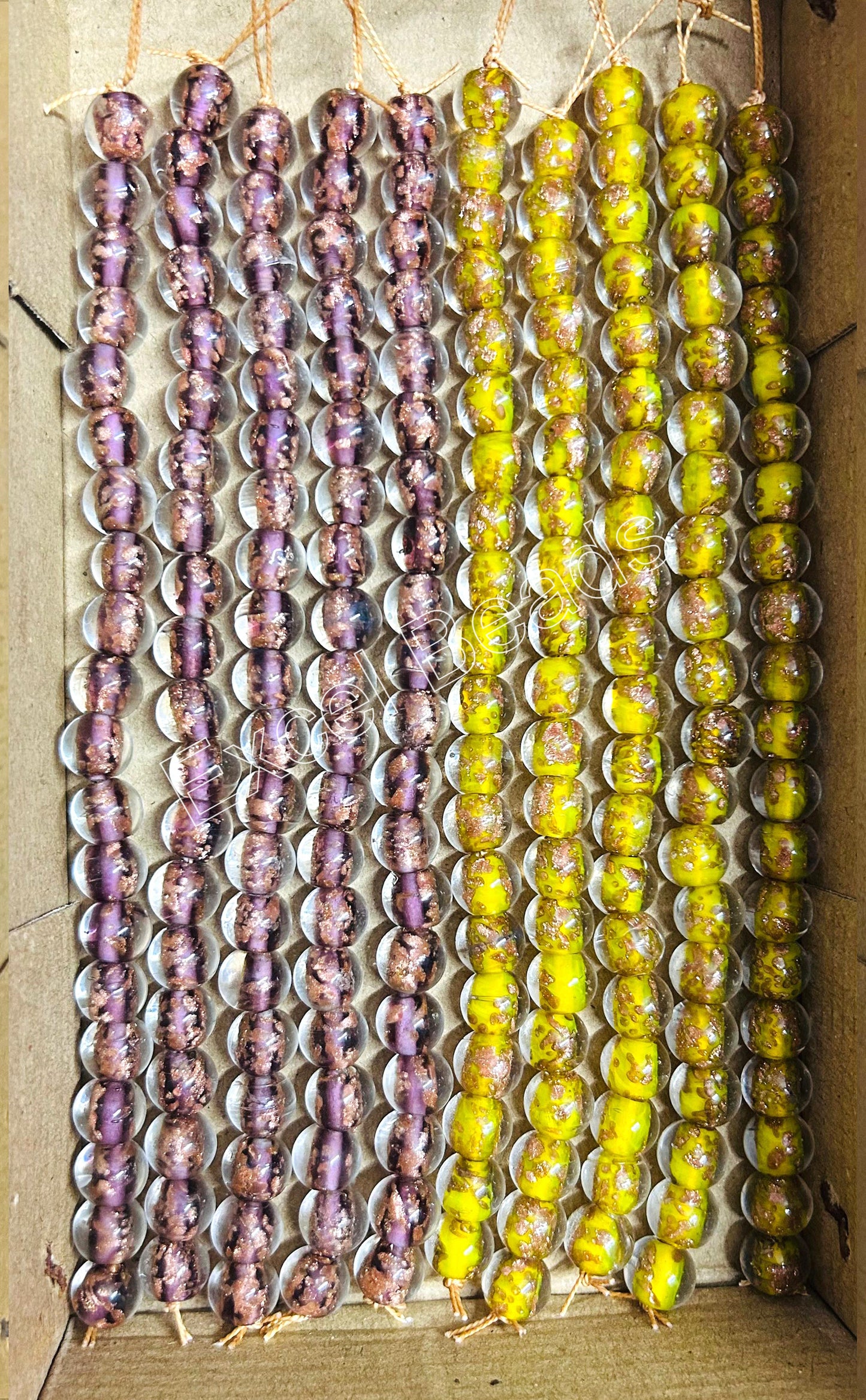 10 Strands 10mm Round Inside Golden Sparkle Beads (200 Beads) - STR-0537