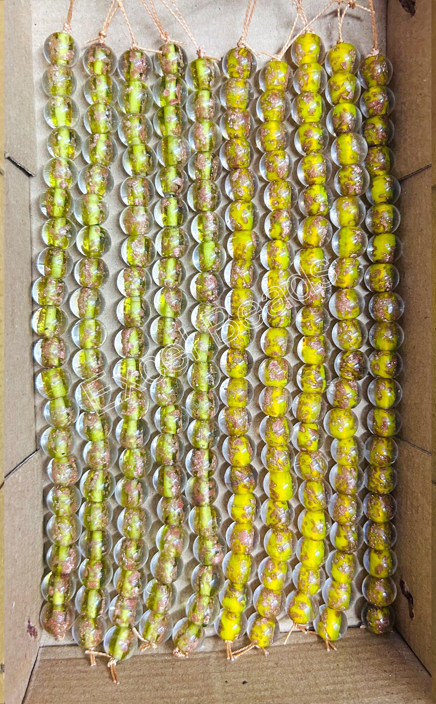 10 Strands 10mm Round Inside Golden Sparkle Beads (200 Beads) - STR-0538