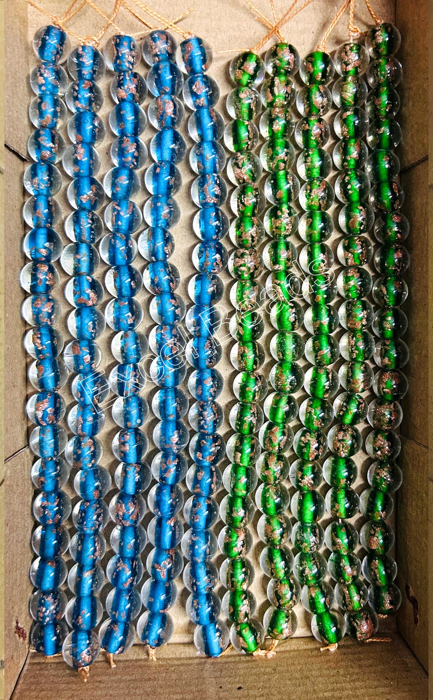 10 Strands 10mm Round Inside Golden Sparkle Beads (200 Beads) - STR-0540