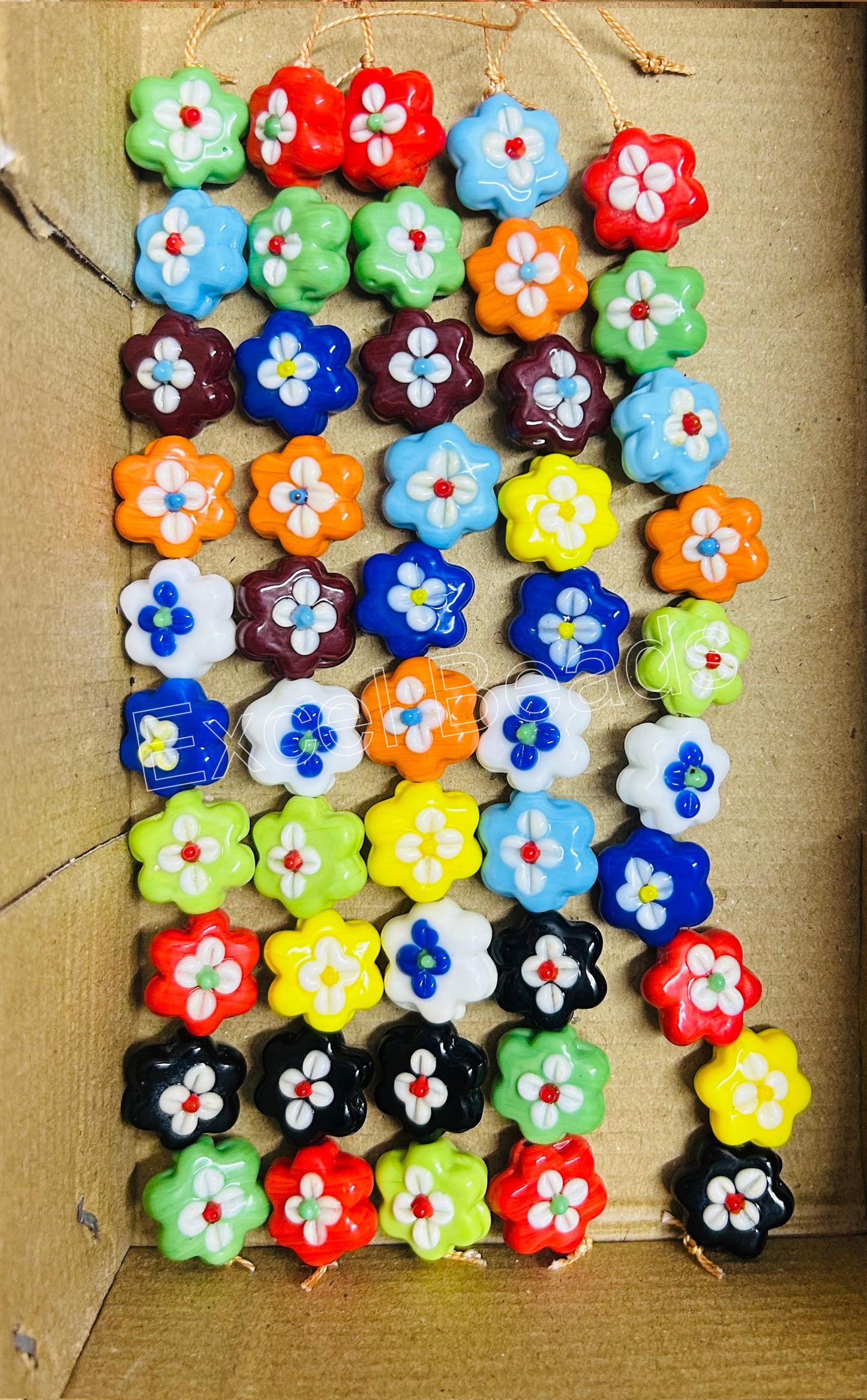 5 Strands 20mm Fancy Glass Beads Mixed Colors- STR-0550