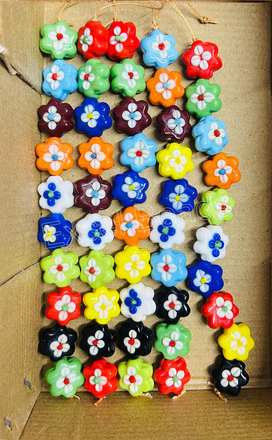 5 Strands 20mm Fancy Glass Beads Mixed Colors- STR-0550