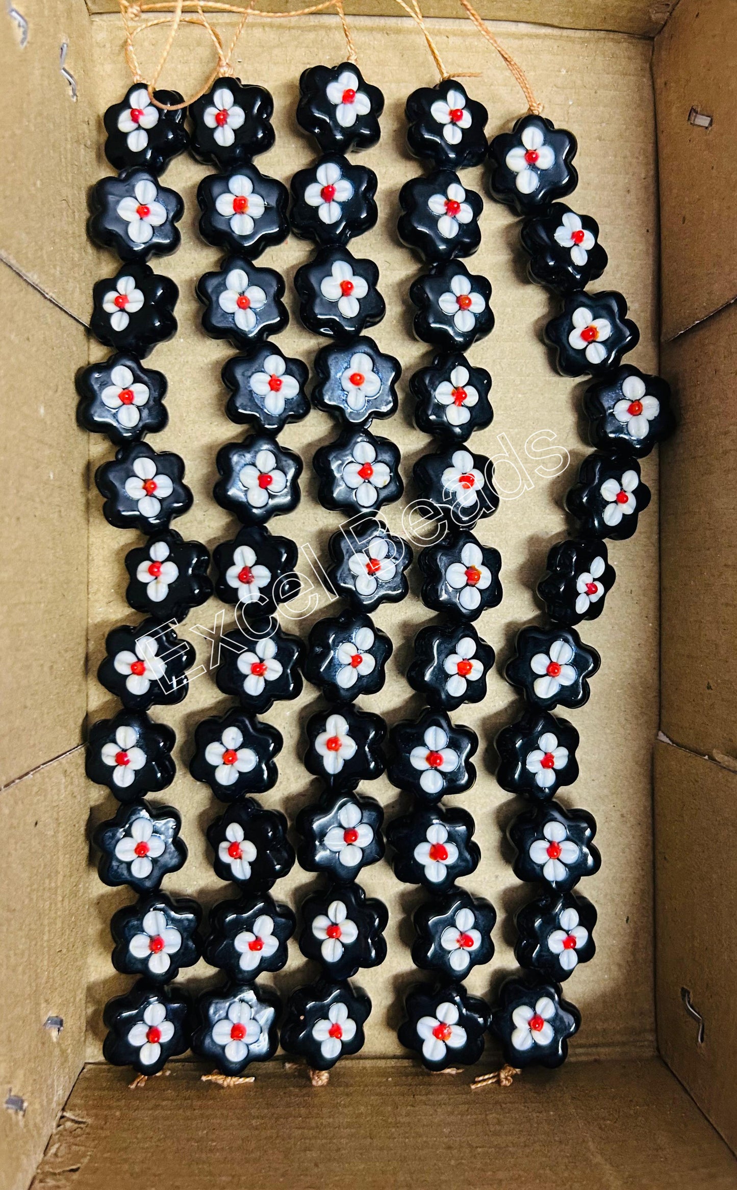 5 Strands 20mm Fancy Glass Beads Black - STR-0551