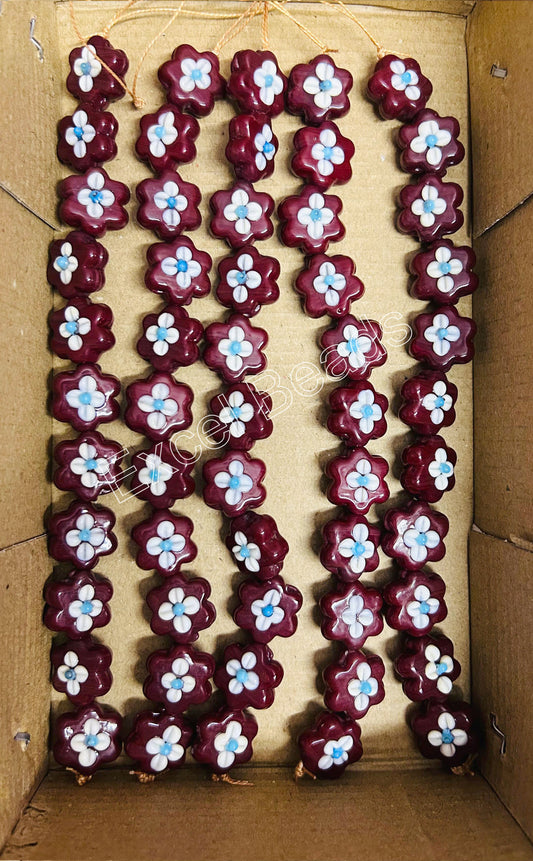 5 Strands 20mm Fancy Glass Beads Burgundy - STR-0553